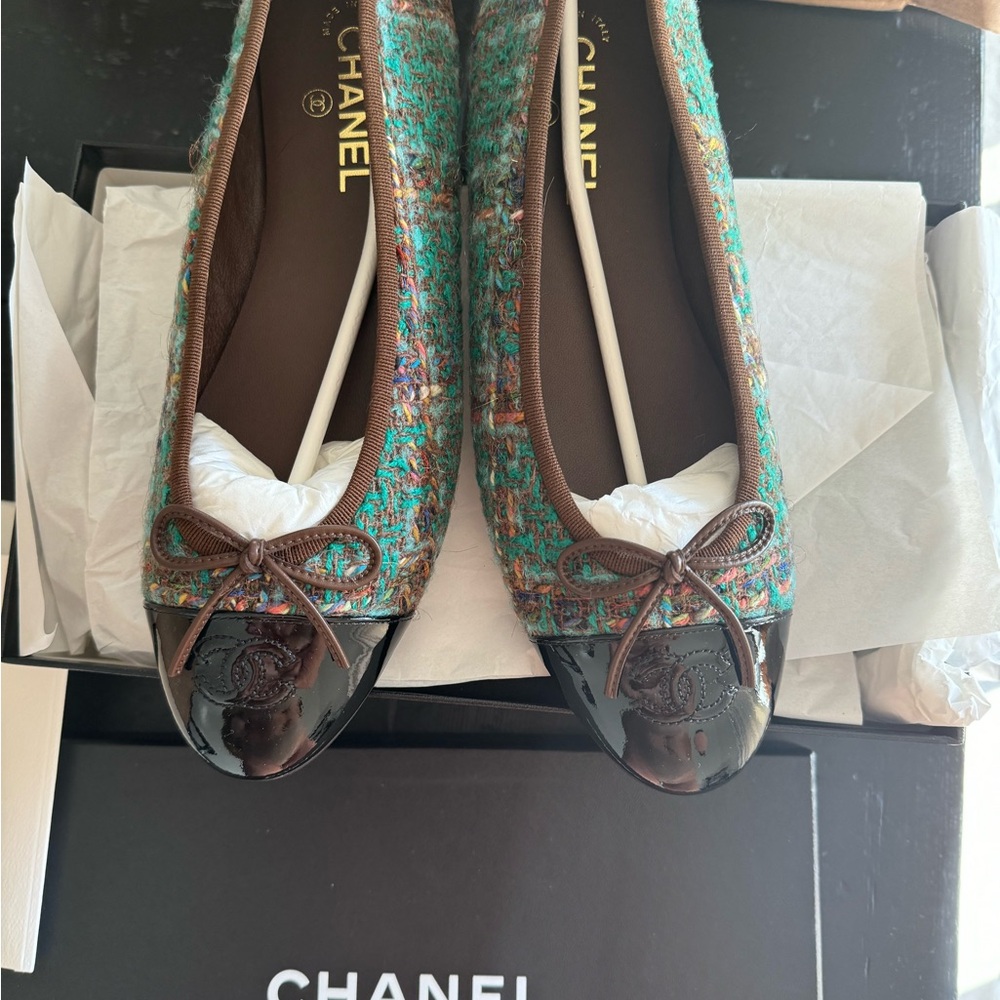 Chanel tweed ballet flats